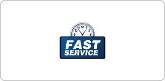 A clock that says fast service with the word " fast " underneath it.