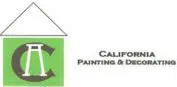 A green sign with black letters that says california painting and design.