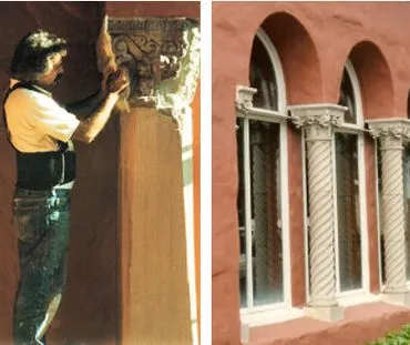 A man is painting the outside of a building.